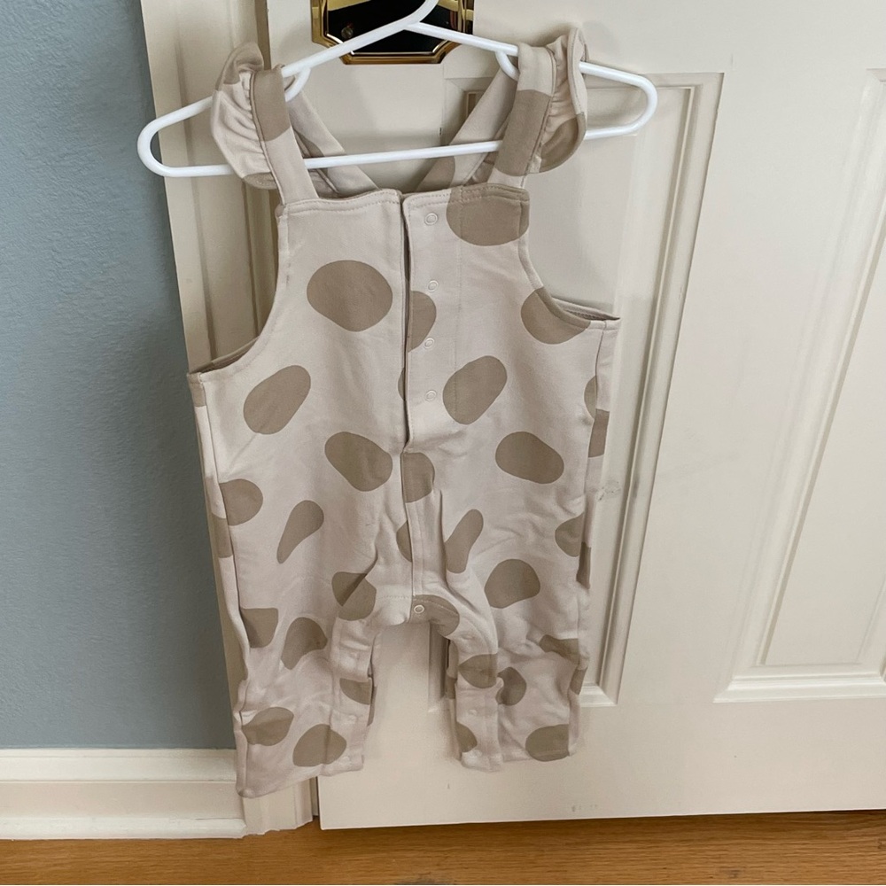 NWT Angel Dear French Terry Ruffle Strap Polka Dot Overalls 18-24M